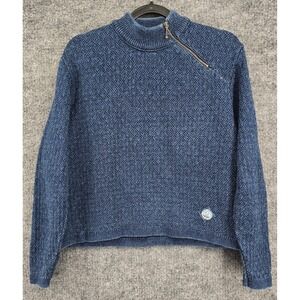 Blue Willi's Vtg Mock Sweater Womens M Blue Asymmetric Zip Textured Fisherman